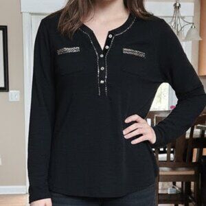 Chaps Ladies PXL Beaded neckline V Neck long sleeve pullover shirt